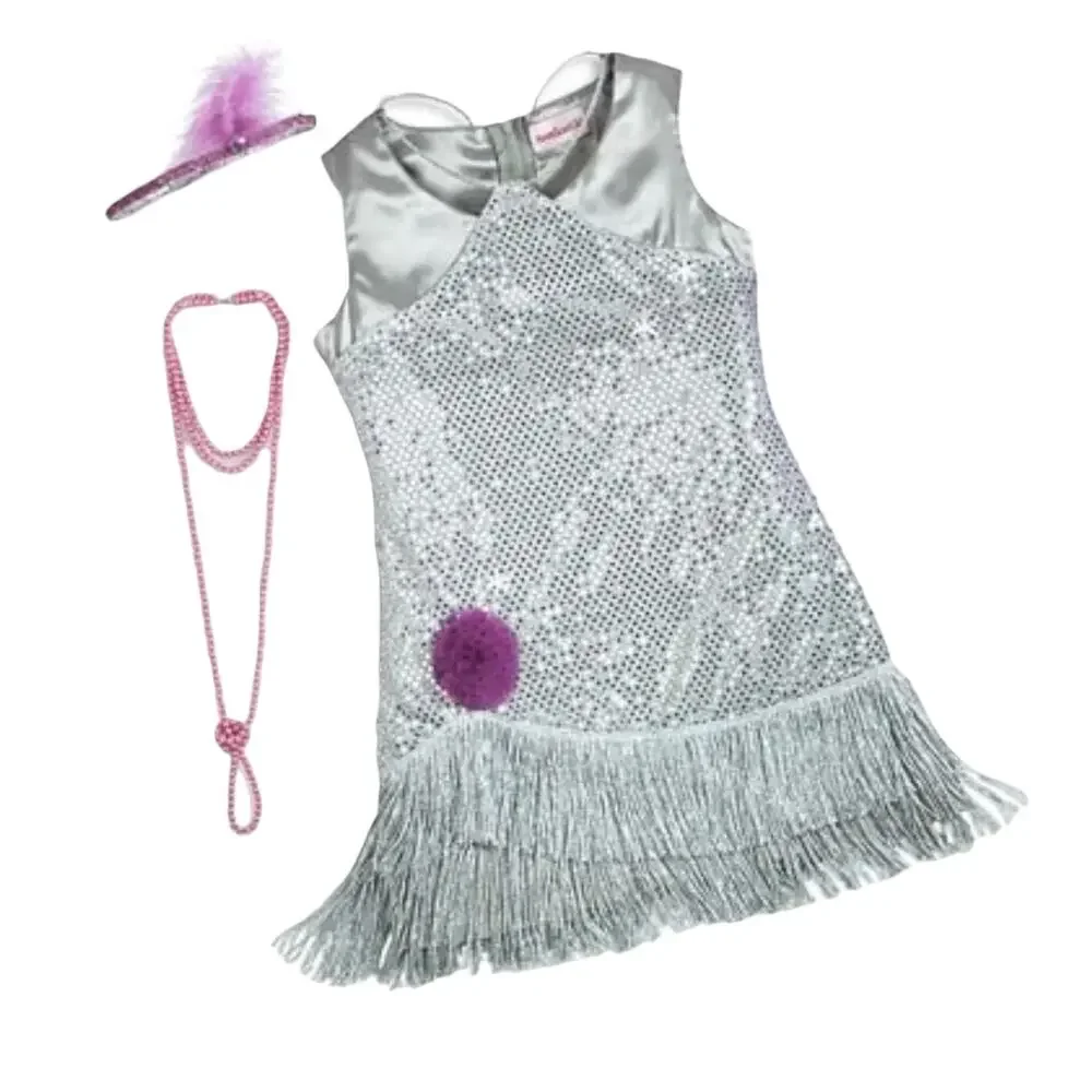 American Girl Flapper Halloween Costume Girls Small 7/8 Dress Headband Necklace